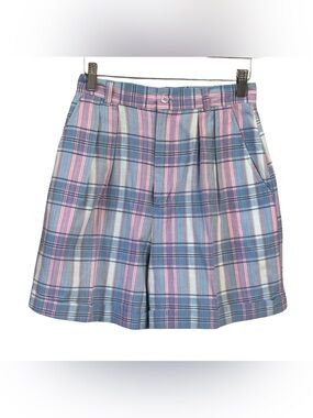 VTG 90s pastel pink purple plaid high-waisted granny chic  preppy shorts 9/10